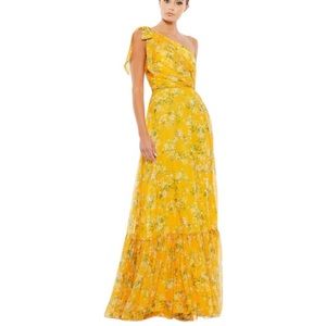 Mac Duggal Women's Ieena Floral One Shoulder Bow Maxi Dress 6